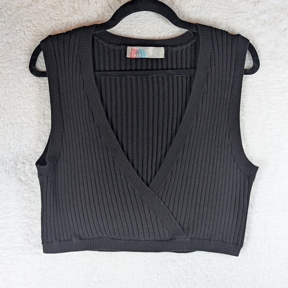 Free‎ People Beach Black Ribbed Wrap Crop Top